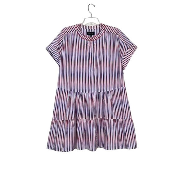SALONI Ashley Mini Dress Optic Stripe Blue Pink Red Tiered Oversize Cotton Beach - Picture 5 of 16